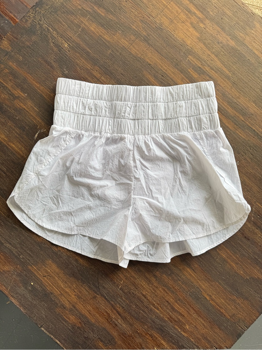 TCEC White High-Waist Smocked Athletic Shorts